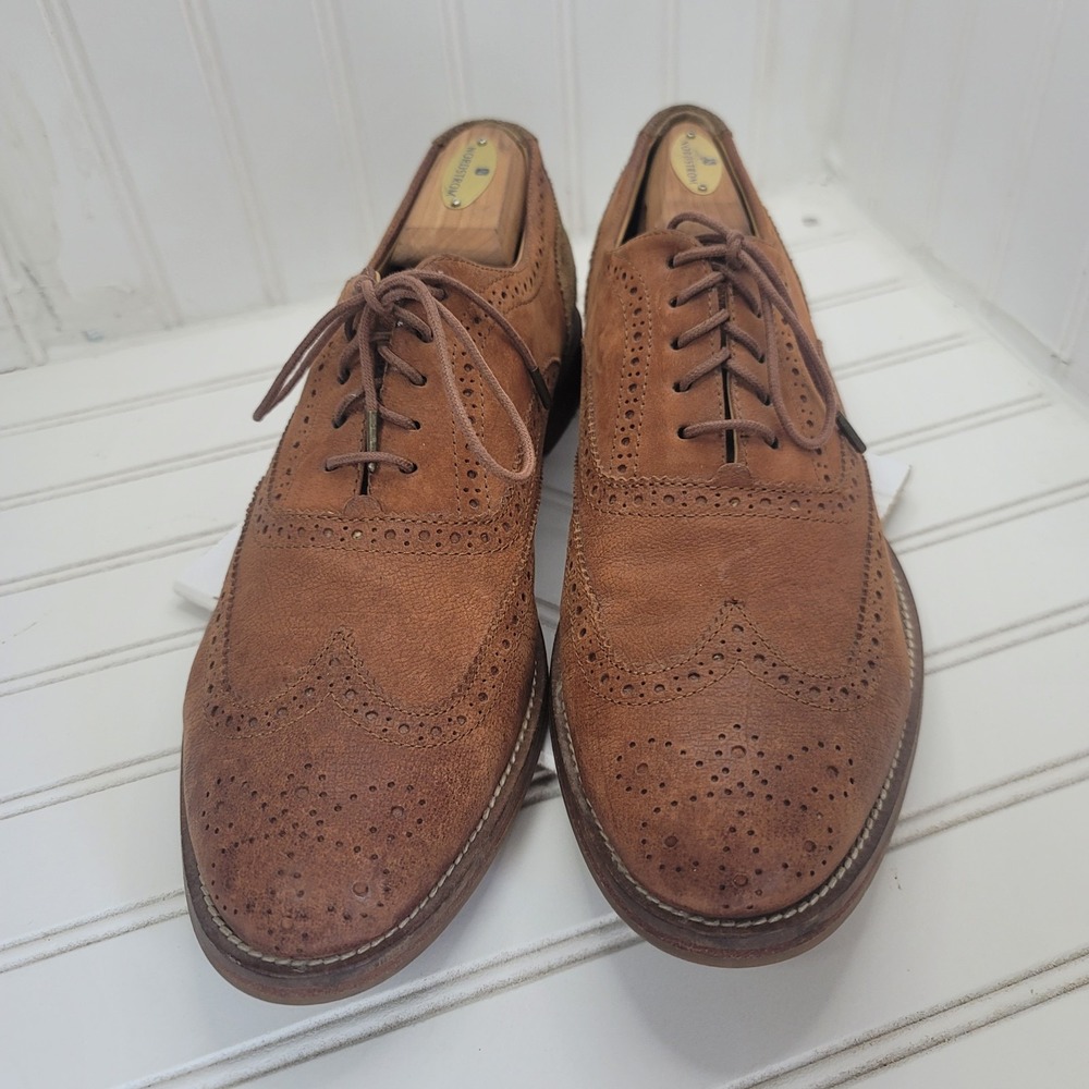 J. Shoes Mens 10.5 Brown Leather Charlie Plus Wingtip Handcrafted Lace Up Oxford